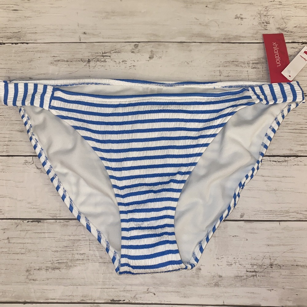 Xhilaration Bikini Bottom Womens XL Blue White Stripe High Hipster NEW XL
